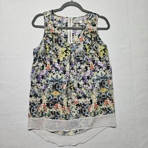 Stem & Vine Sleeveless Top Blouse Multicolor Abstract Back Zipper Flowy Sz Small